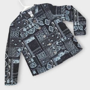 BFA Classics Jacket Womens Size Large Blue Mandarin Collar Boxy Lined Fa…